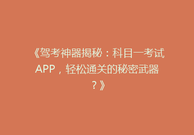 《驾考神器揭秘：科目一考试APP，轻松通关的秘密武器？》