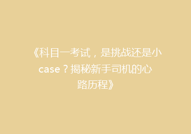 《科目一考试，是挑战还是小case？揭秘新手司机的心路历程》