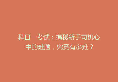 科目一考试：揭秘新手司机心中的难题，究竟有多难？