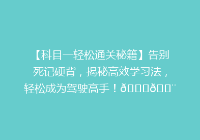 【科目一轻松通关秘籍】告别死记硬背，揭秘高效学习法，轻松成为驾驶高手！🚗💨