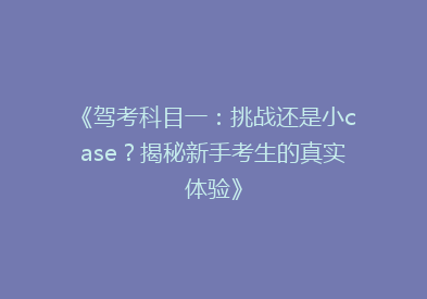 《驾考科目一：挑战还是小case？揭秘新手考生的真实体验》