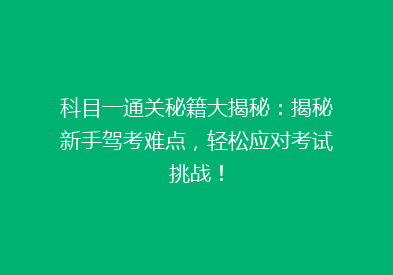 科目一通关秘籍大揭秘：揭秘新手驾考难点，轻松应对考试挑战！