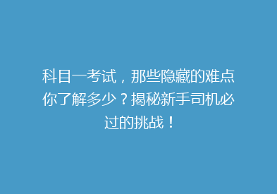 科目一考试，那些隐藏的难点你了解多少？揭秘新手司机必过的挑战！