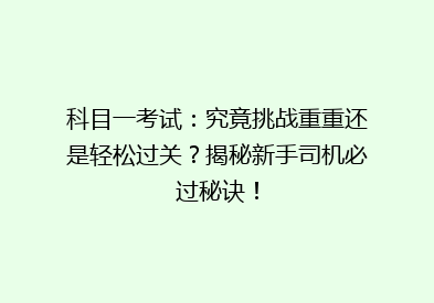 科目一考试：究竟挑战重重还是轻松过关？揭秘新手司机必过秘诀！