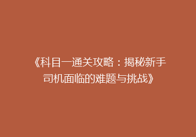 《科目一通关攻略：揭秘新手司机面临的难题与挑战》
