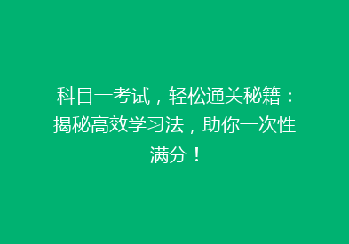 科目一考试，轻松通关秘籍：揭秘高效学习法，助你一次性满分！