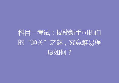 科目一考试：揭秘新手司机们的“通关”之谜，究竟难易程度如何？