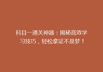 科目一通关神器：揭秘高效学习技巧，轻松拿证不是梦！