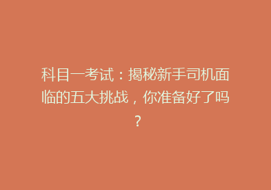 科目一考试：揭秘新手司机面临的五大挑战，你准备好了吗？
