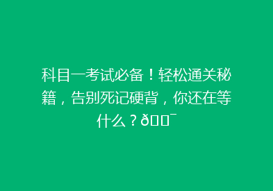 科目一考试必备！轻松通关秘籍，告别死记硬背，你还在等什么？🎯