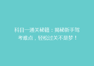 科目一通关秘籍：揭秘新手驾考难点，轻松过关不是梦！