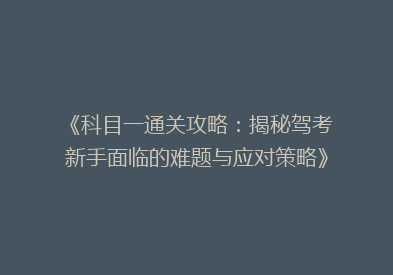 《科目一通关攻略：揭秘驾考新手面临的难题与应对策略》