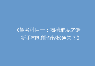 《驾考科目一：揭秘难度之谜，新手司机能否轻松通关？》