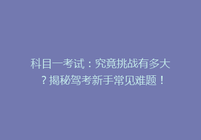 科目一考试：究竟挑战有多大？揭秘驾考新手常见难题！