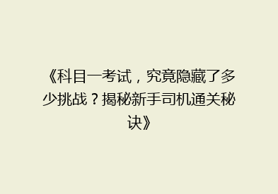 《科目一考试，究竟隐藏了多少挑战？揭秘新手司机通关秘诀》