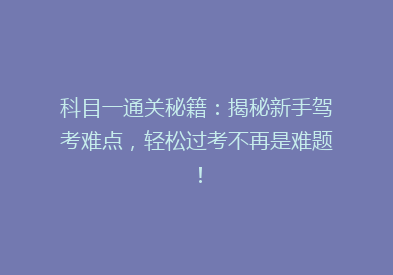 科目一通关秘籍：揭秘新手驾考难点，轻松过考不再是难题！