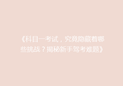 《科目一考试，究竟隐藏着哪些挑战？揭秘新手驾考难题》