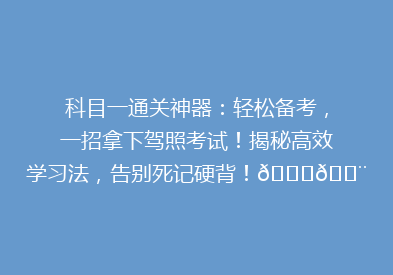 科目一通关神器：轻松备考，一招拿下驾照考试！揭秘高效学习法，告别死记硬背！🚗💨