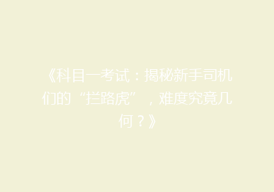 《科目一考试：揭秘新手司机们的“拦路虎”，难度究竟几何？》