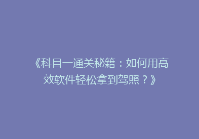 《科目一通关秘籍：如何用高效软件轻松拿到驾照？》