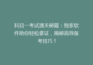 科目一考试通关秘籍：独家软件助你轻松拿证，揭秘高效备考技巧！