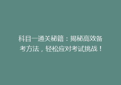 科目一通关秘籍：揭秘高效备考方法，轻松应对考试挑战！