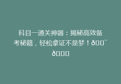科目一通关神器：揭秘高效备考秘籍，轻松拿证不是梦！🎯📚