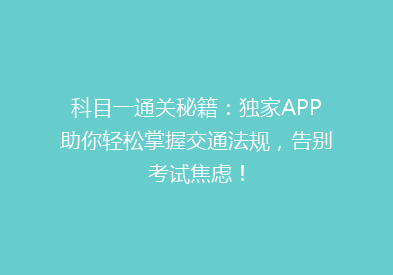 科目一通关秘籍：独家APP助你轻松掌握交通法规，告别考试焦虑！