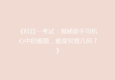 《科目一考试：揭秘新手司机心中的难题，难度究竟几何？》