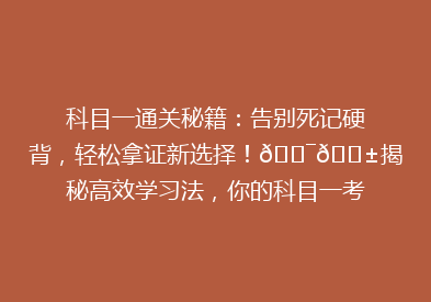 科目一通关秘籍：告别死记硬背，轻松拿证新选择！🎯📱揭秘高效学习法，你的科目一考试神器！