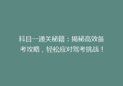 科目一通关秘籍：揭秘高效备考攻略，轻松应对驾考挑战！