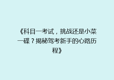 《科目一考试，挑战还是小菜一碟？揭秘驾考新手的心路历程》