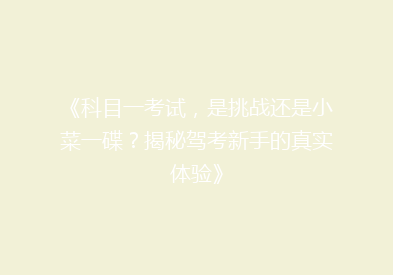 《科目一考试，是挑战还是小菜一碟？揭秘驾考新手的真实体验》