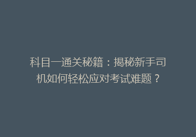科目一通关秘籍：揭秘新手司机如何轻松应对考试难题？