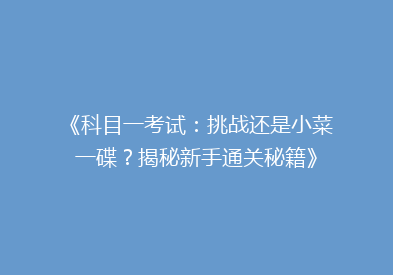 《科目一考试：挑战还是小菜一碟？揭秘新手通关秘籍》