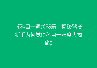 《科目一通关秘籍：揭秘驾考新手为何觉得科目一难度大揭秘》