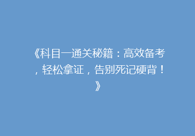 《科目一通关秘籍：高效备考，轻松拿证，告别死记硬背！》