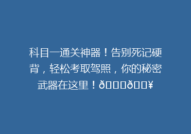 科目一通关神器！告别死记硬背，轻松考取驾照，你的秘密武器在这里！🚗💥