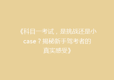 《科目一考试，是挑战还是小case？揭秘新手驾考者的真实感受》