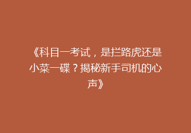 《科目一考试，是拦路虎还是小菜一碟？揭秘新手司机的心声》