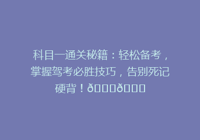 科目一通关秘籍：轻松备考，掌握驾考必胜技巧，告别死记硬背！🚗📚