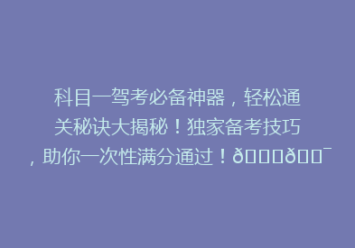 科目一驾考必备神器，轻松通关秘诀大揭秘！独家备考技巧，助你一次性满分通过！🚗🎯
