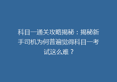 科目一通关攻略揭秘：揭秘新手司机为何普遍觉得科目一考试这么难？