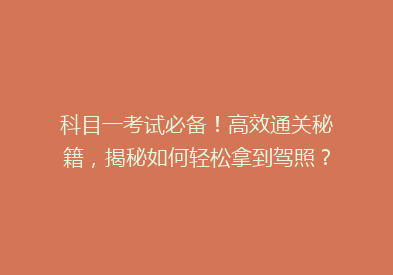 科目一考试必备！高效通关秘籍，揭秘如何轻松拿到驾照？