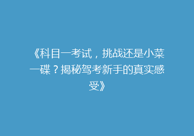 《科目一考试，挑战还是小菜一碟？揭秘驾考新手的真实感受》