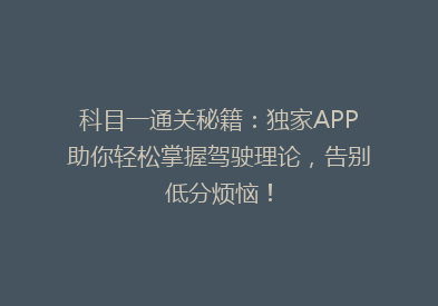 科目一通关秘籍：独家APP助你轻松掌握驾驶理论，告别低分烦恼！
