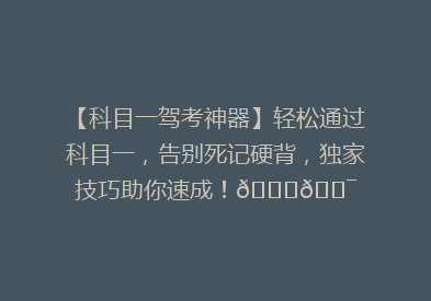 【科目一驾考神器】轻松通过科目一，告别死记硬背，独家技巧助你速成！🚗🎯