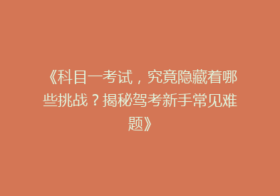 《科目一考试，究竟隐藏着哪些挑战？揭秘驾考新手常见难题》