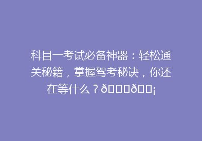 科目一考试必备神器：轻松通关秘籍，掌握驾考秘诀，你还在等什么？🚗💡