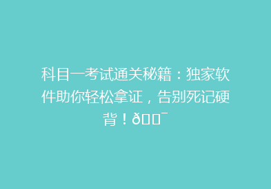 科目一考试通关秘籍：独家软件助你轻松拿证，告别死记硬背！🎯